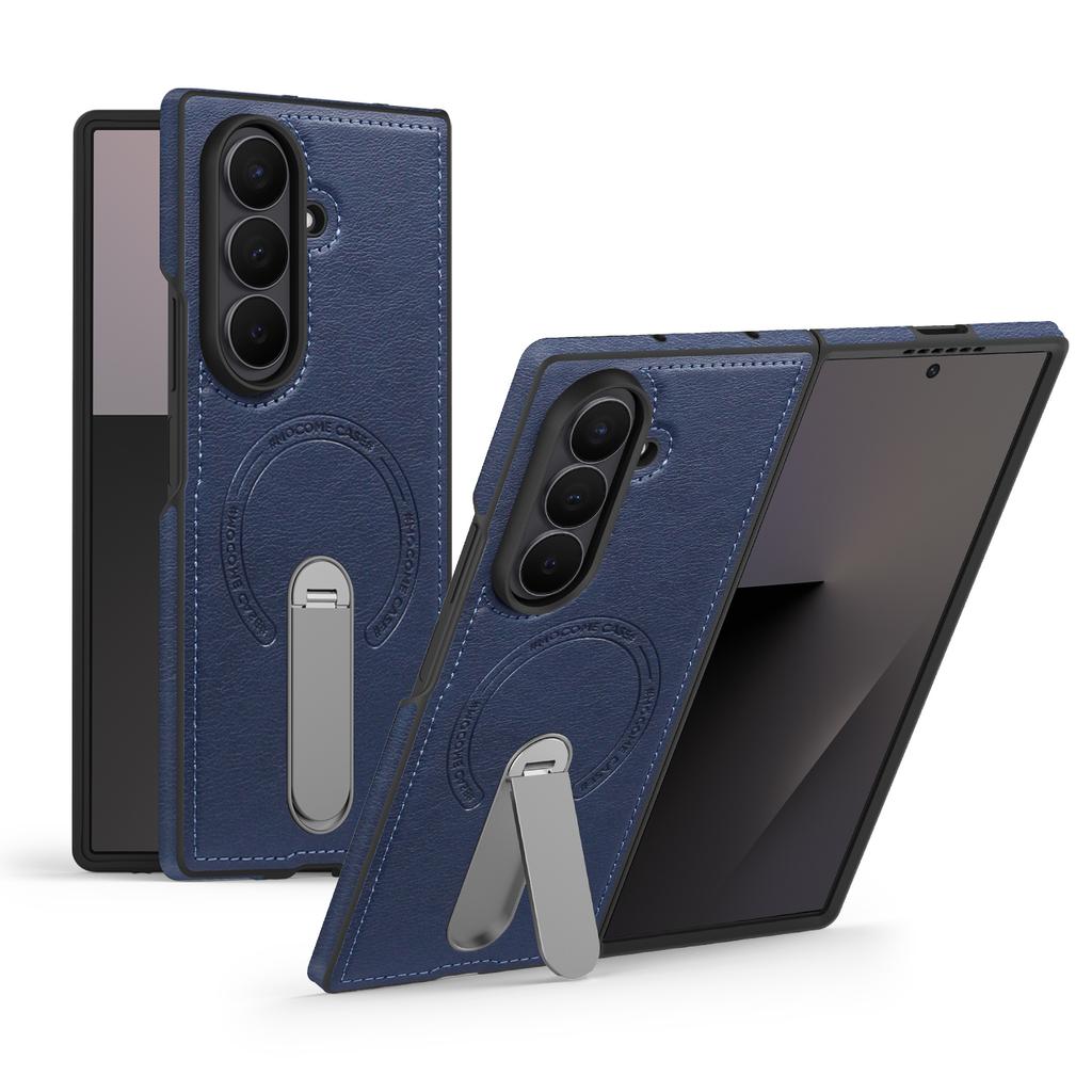 For Samsung Galaxy Z Fold7 5G Magnetic Case Rotating Kickstand Leather Coated PC Phone Cover