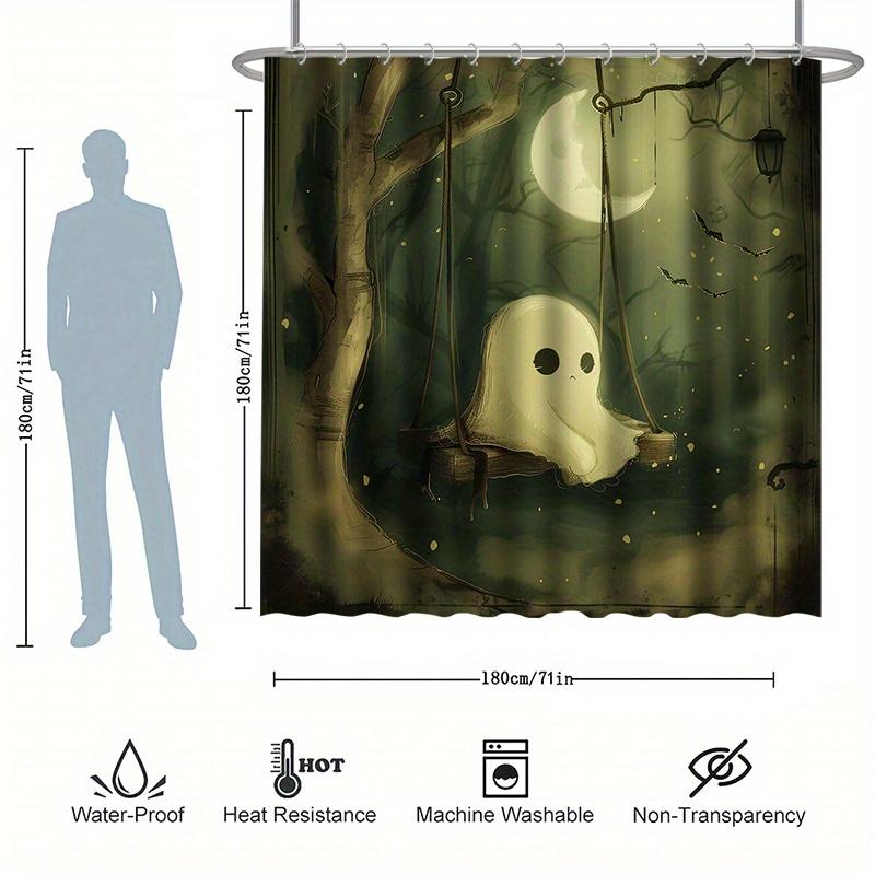 Halloween Cute Ghost Shower Curtain Set, Swinging Little Ghost, Waterproof Polyester, Bathtub Partition, Modern Bath Decor