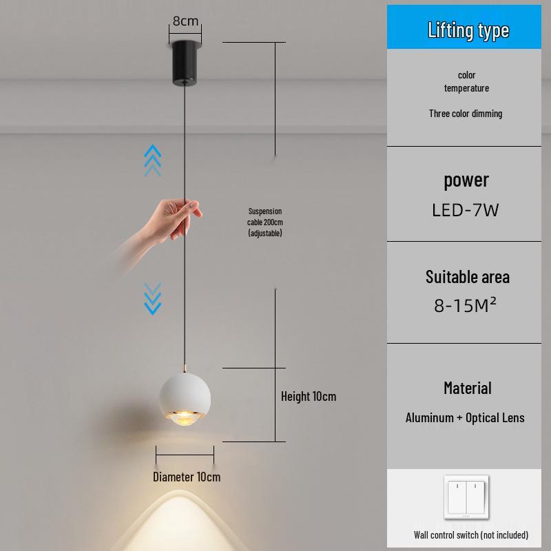 Modern Touch Switch Pendant Light for Bedroom, Living Room, or Study - Adjustable Headboard and Background Wall Lighting