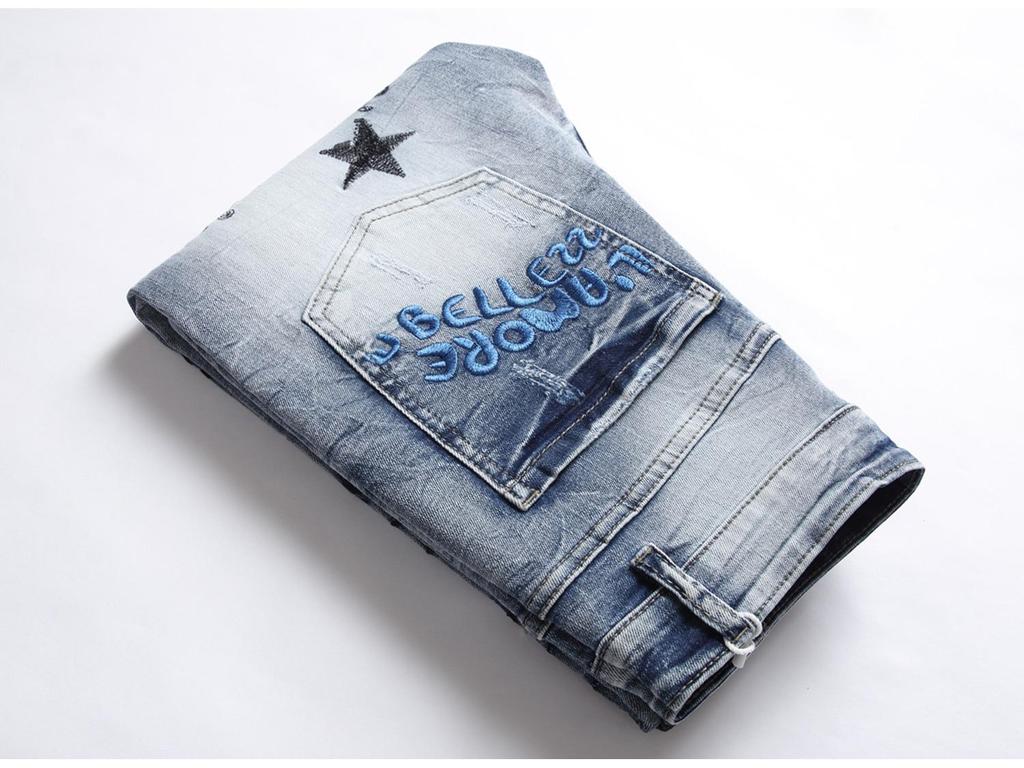 Herrtrendiga Europeiska & Amerikanska Hip-Hop Stil Smal Passform Broderade Jeans