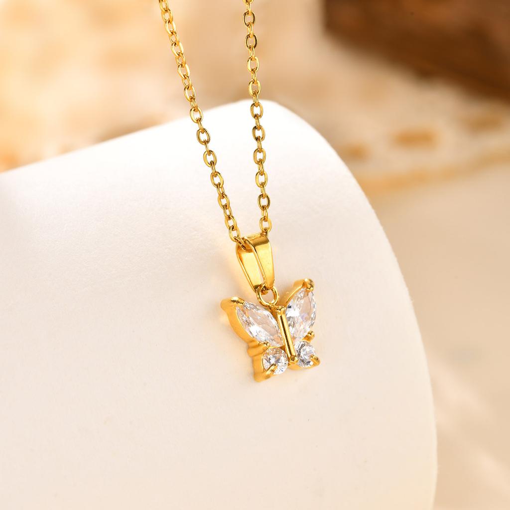Fashion Accessories, Stainless Steel Zircon Butterfly Gold Necklace Women'S Jewelry 2330