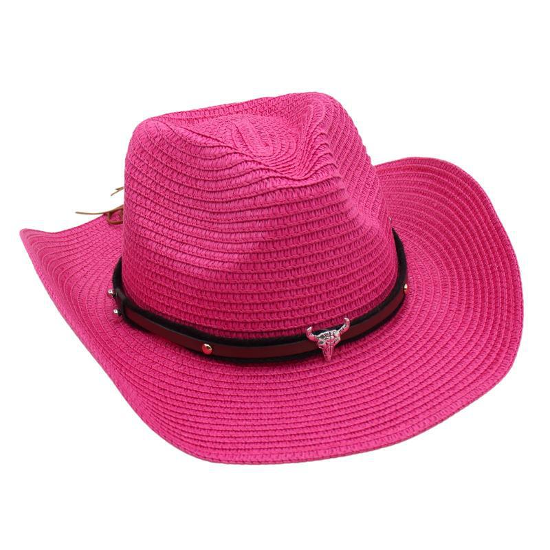 Western Cowboy Straw Hat Sun Hat Tibetan Bullhead Hat National Style Straw Knight Hat Sun Hat