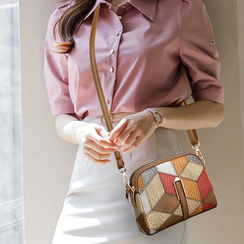 Versatile Single Shoulder Shell Bags, Retro Geometric Grid Fashiable Women's Crossbody Bag, Suitable for Commuting Banquets
