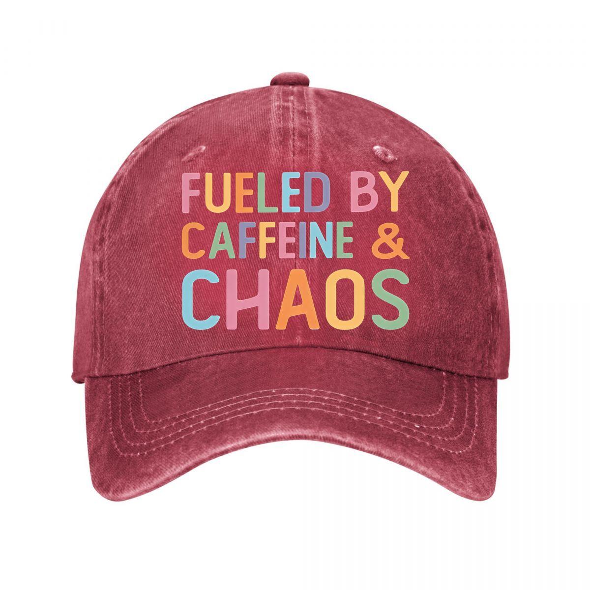 Distressed Baseball Cap Fueled By Caffeine Chaos Washed Baseball Cap Adjustable