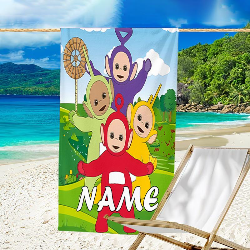 1pc Teletubbies3 Beach Towel with Custom Name, Beach/Swimming/Bath/Picnic/Camping Towel, Suitable for Seaside Beaches