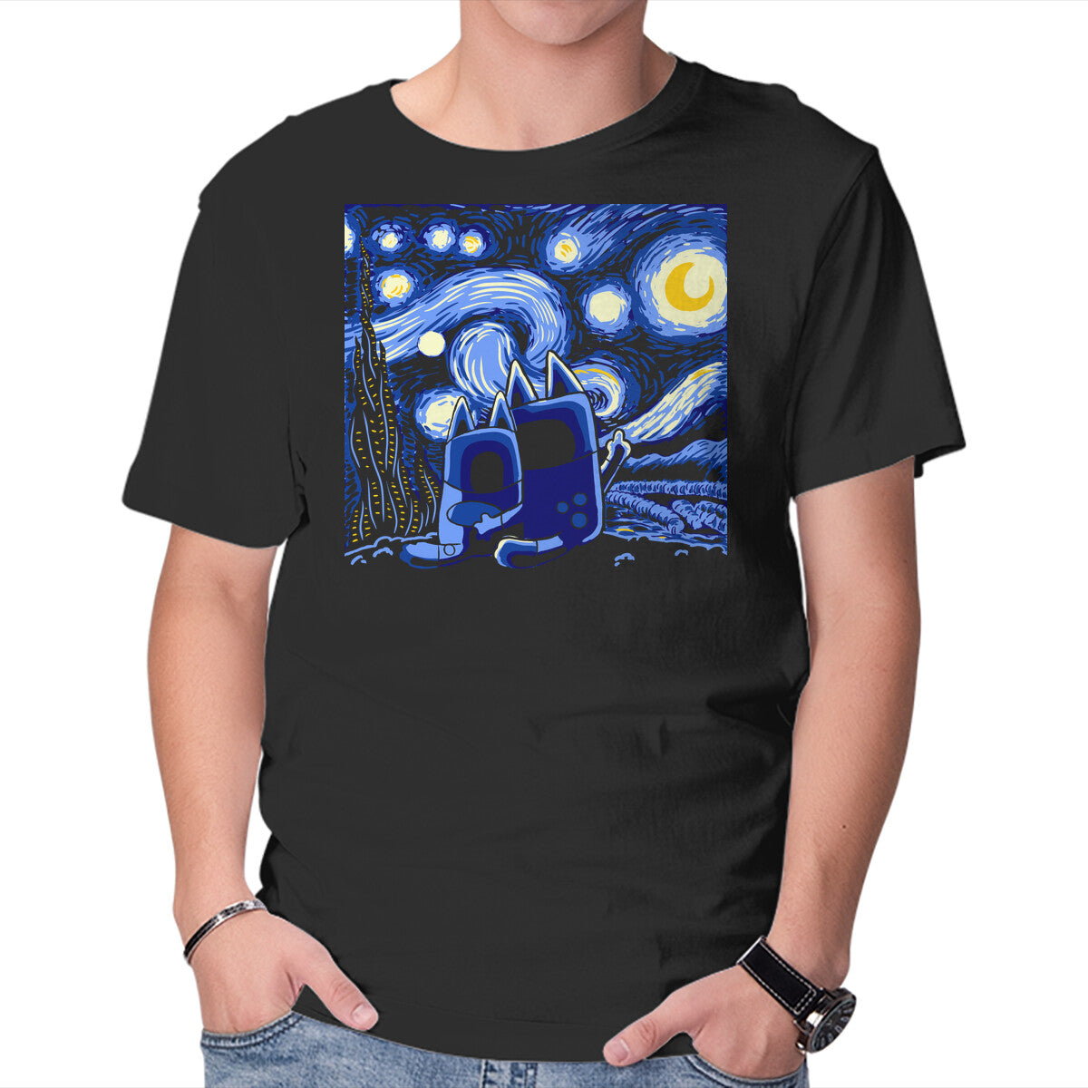 Unisex Crew Neck T-Shirt Bluey Bluey Night Graphic Short Sleeve Casual Tee S