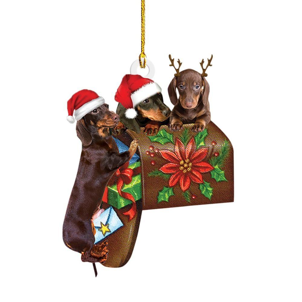 2D Dachshund Pendant Double Sided Merry Christmas Christmas Hanger Oranments Dachshund Cute Acrylic Christmas Dog Pendants