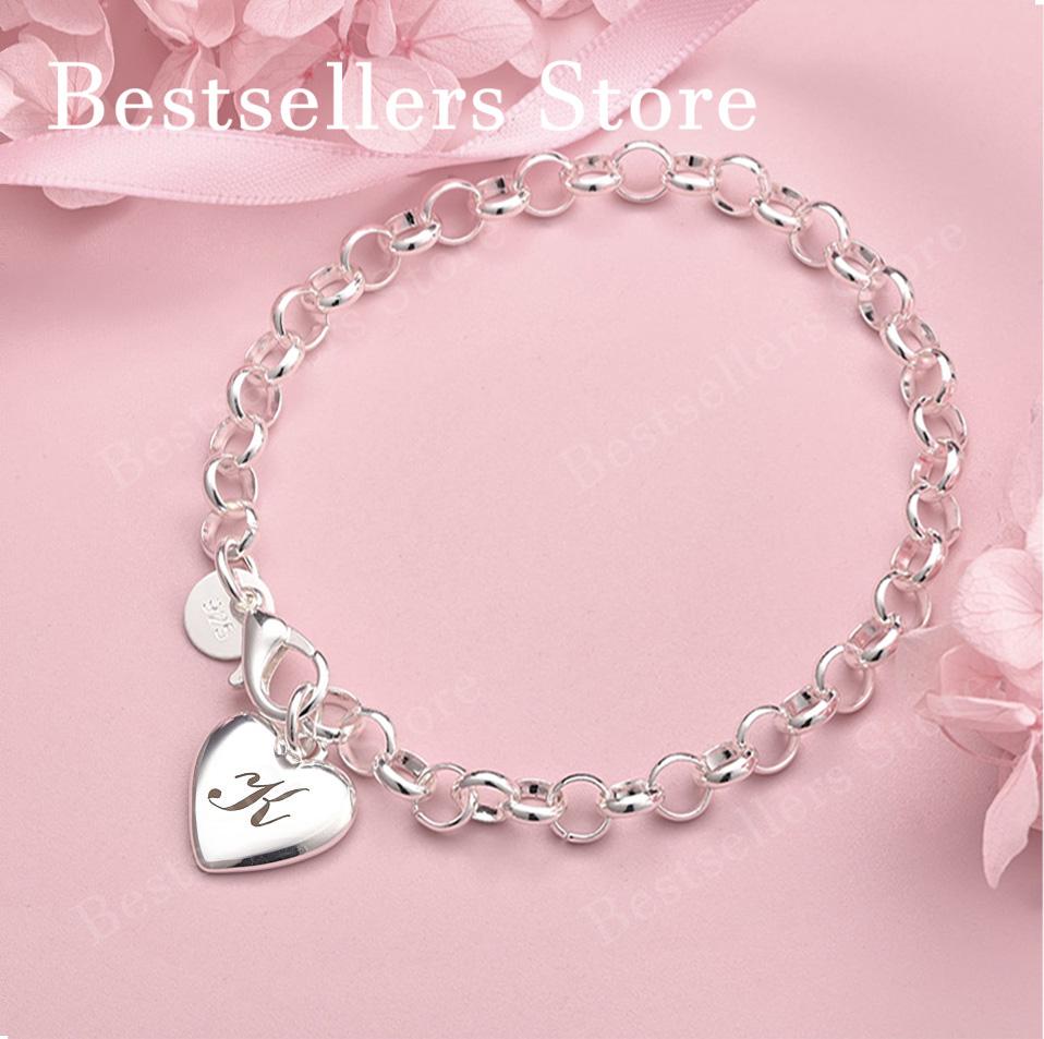 Luxury 925 sterling silver 8-inch 26 letter heart-shaped bracelet for women's fashionable wedding accessories