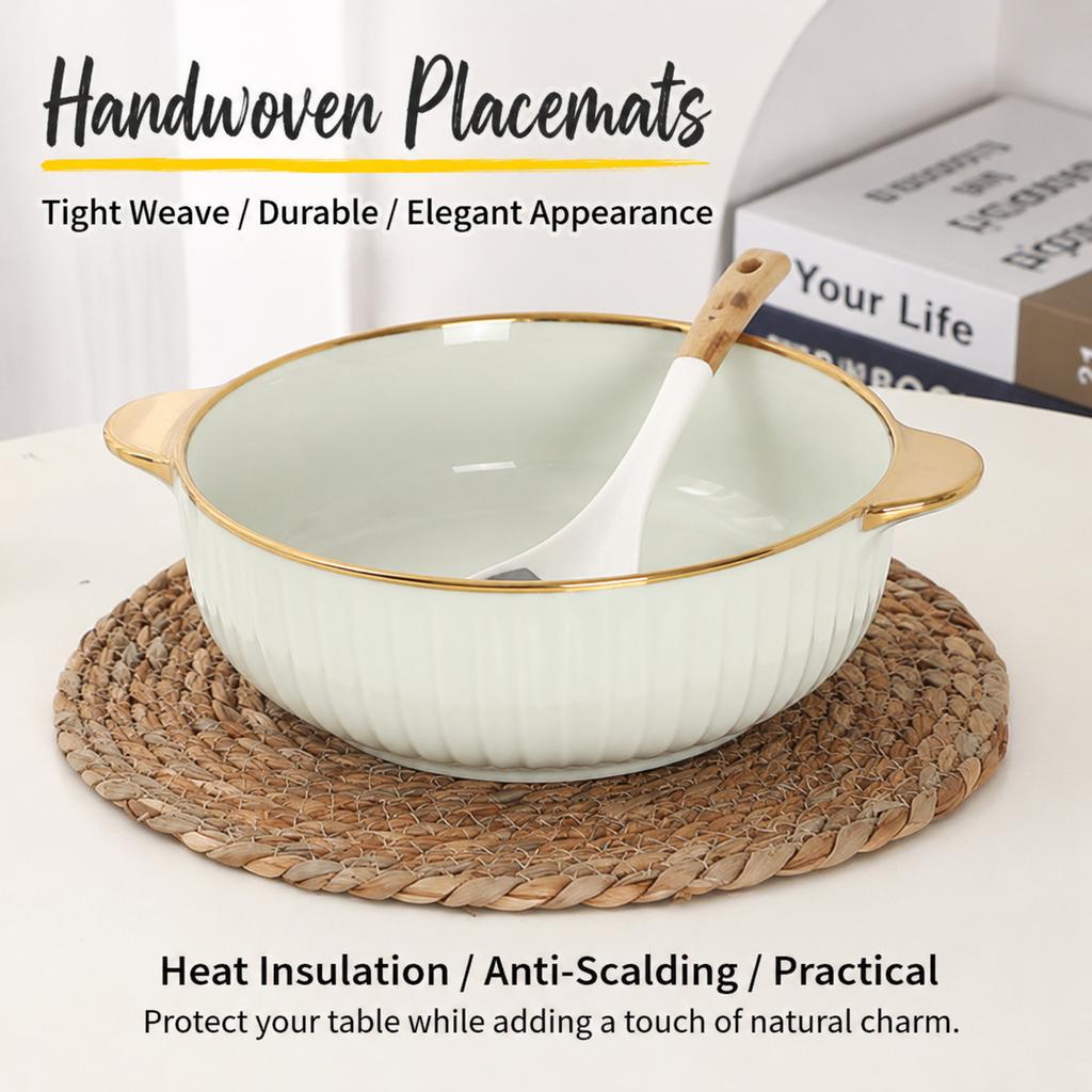 Definiertes Deco Geflochtenes Platzset Set von 1-4 Runde Rattantischsets Natürliche Wasserhyazinthe Tischsets für Esstisch, Zuhause, Hochzeit