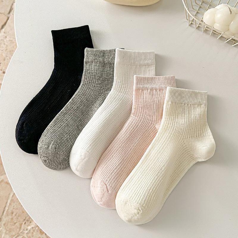 Summer Women's Short Socks with Perforated Mesh, Black and White Solid Color Ballet Style, Breathable Thin Women's Socks