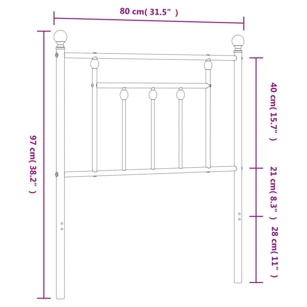 Replacement Headboard Metal Black 75 cm