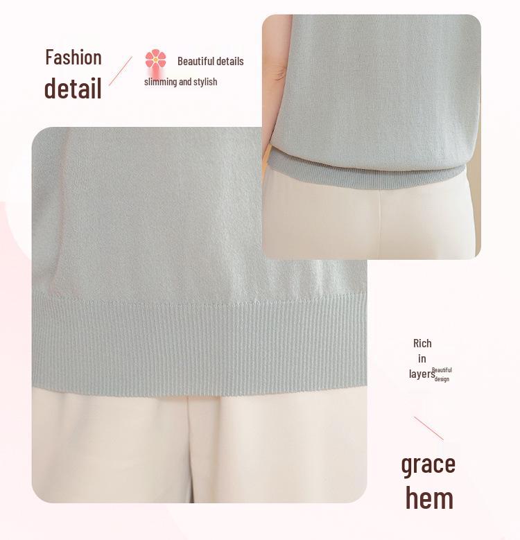 Mom's Fashionable Ice Silk Short-Sleeve Top for Middle-Aged Women