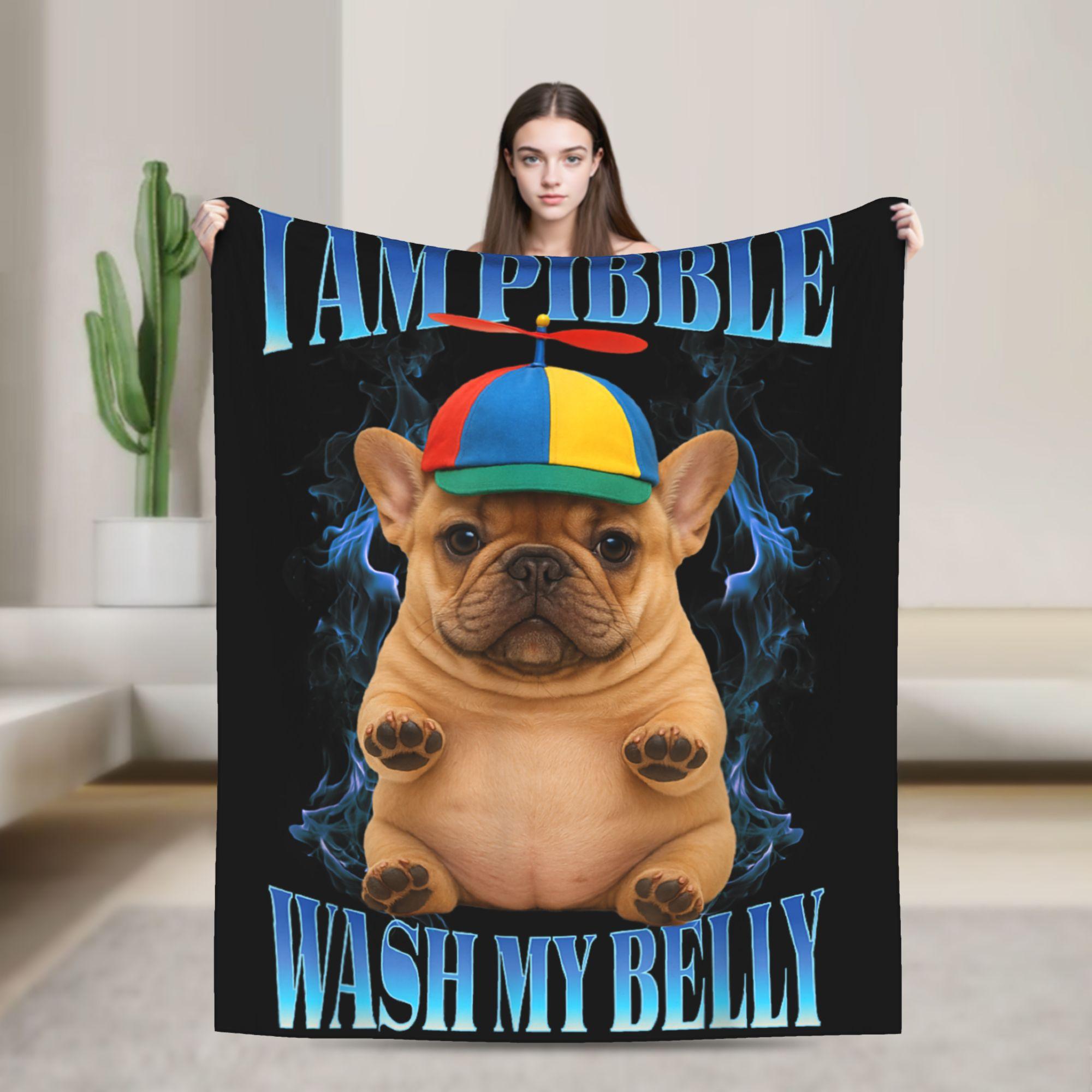 

I Am Pibble Wash My Belly Pibble Meme Fashion Blanket Funny Dog Brainrot Flannel Vintage Warm Throw Fashion Blankets for Bedroom Winter Trav 75x90cm