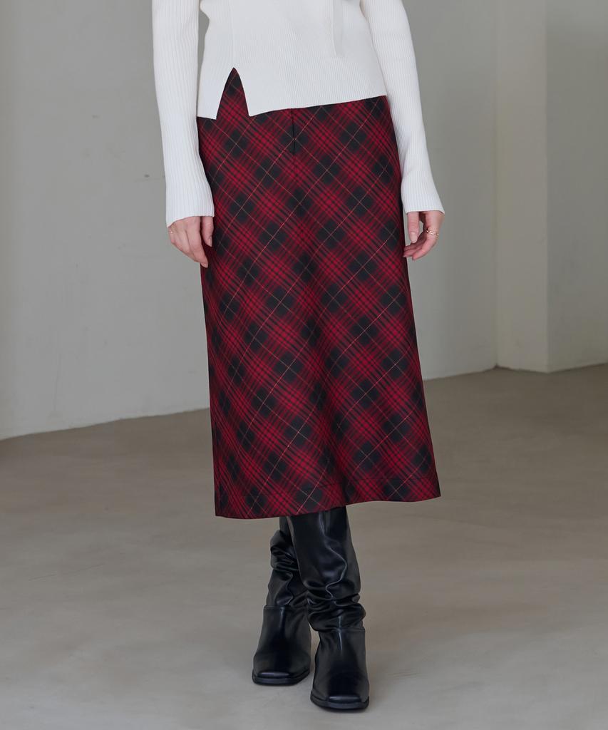 Deuloupisumeon Bias Check Goldish Midi Skirt [Navy]