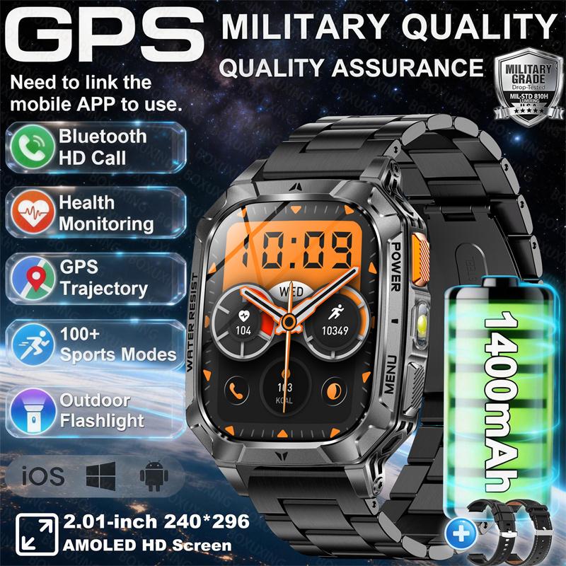 1400mAh Super Battery Durable Adult Smart Watch 2.01 inch GPS Trajectory 3ATM Waterproof BT Call Sports Smartwatch Men  New