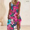 Women Plus Size Scoop Neck Sleeveless Printed Orange A Line Maxi Dress