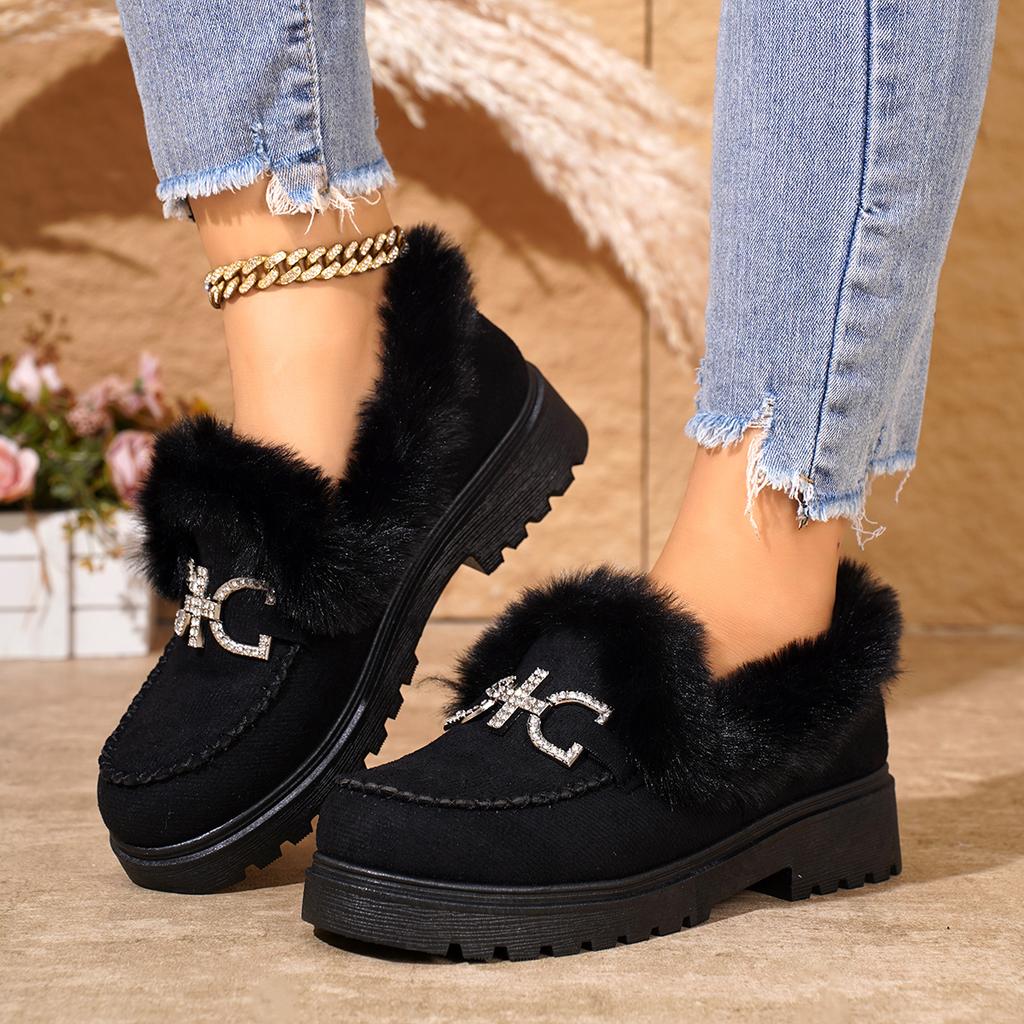 Mode Damen Sneaker Herbst Winter 2024 Neue Weiche Flache Freizeitschuhe Rutschfest Mode Slipper Komfort Warm Plüsch Slip-on Sneaker Damen