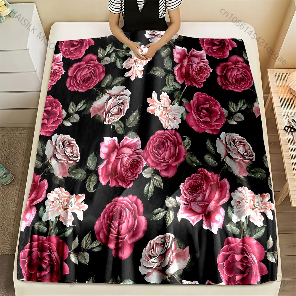 Retro Rose Print Blanket Warm Soft Fluffy Kids and Adults Sofa Bed Throw Blanket for Home Travel Camping Large Size Machine Wash