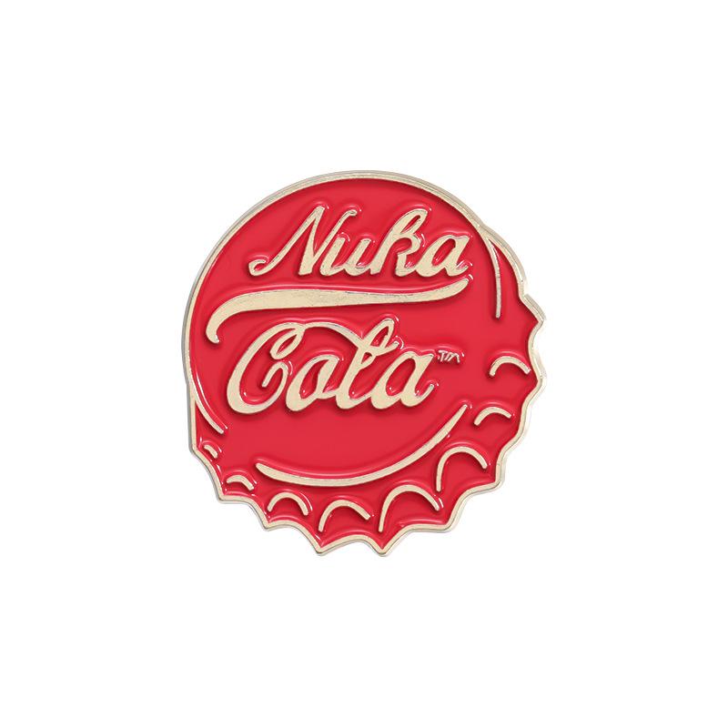 **Red Nuclear Cola Bottle Cap Cartoon Brooch - Fun Metal Accessory Pin**
