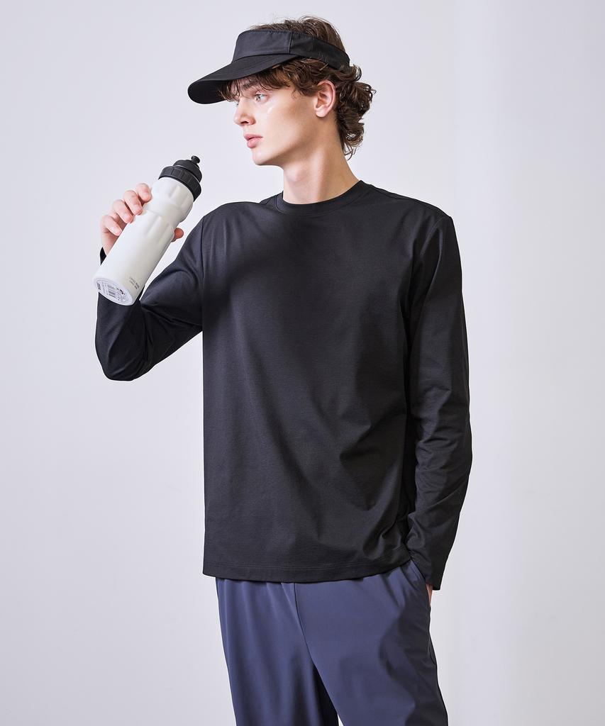 BASIC HOUSE Breathable Sorona Regular Fit Round Neck Plain Long Sleeve T-Shirt Black