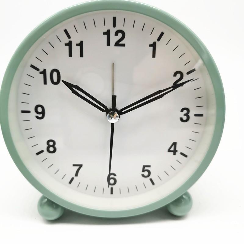 Round Alarm Clock Student Pointer Quartz Clock Bedside Clock Mute Metal Seat Clock with Light