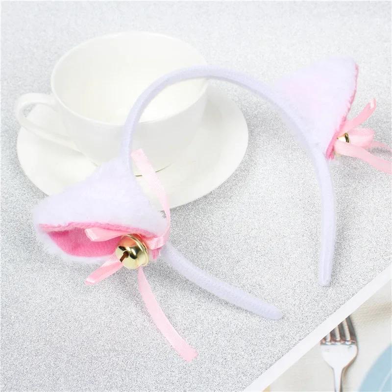 Cute Cat Fox Ears Headband Bell Bow Cosplay Halloween Party Fancy Costume Hair Accessories for Girls
