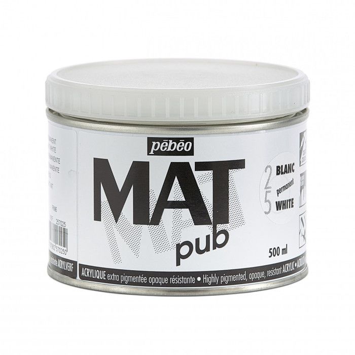 Acrylic Paint - Pébéo - MAT - 500ml - Permanent White - High Light Resistance