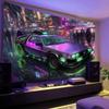Wall Mounted Car Tapestries Banner Neon Rainy Night Cool Future Car Tapestries for Living Room Bedroom Dormitory Decoration