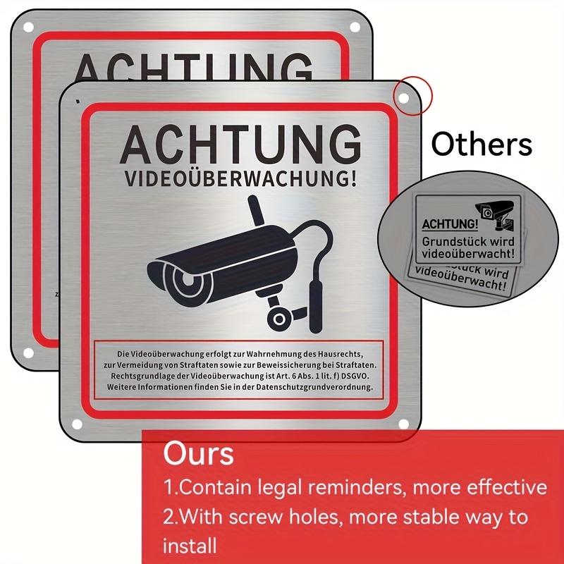 1PC Durable Aluminum Security Surveillance Signs - German "Achtung Video Überwachung" with Camera Icon