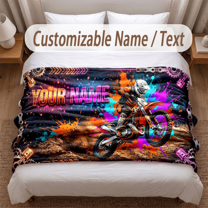 Tema Motociclista Biker Manta Macia Personalizada Nome Customizado Impressão de Texto Manta Quente Decoração de Casa Sofá Quarto
