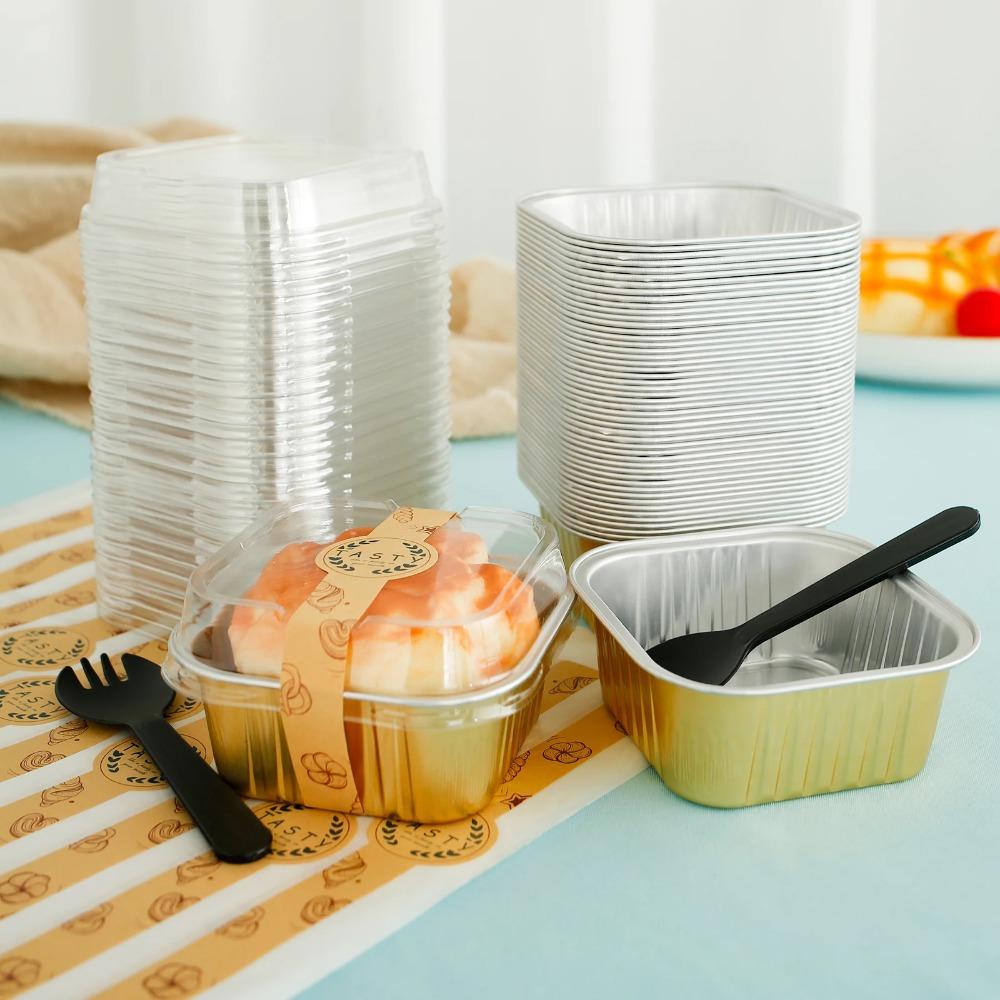 50pcs Disposable Tin Muffin Boxes with Lids Cupcake Mold Mini Aluminum Foil Cupcake Cup  Picnic