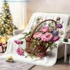 1pc Floral Basket Flower Print Blanket, Autumn Floral Scent, Multiple Sizes Available, Fall Thanksgiving Christmas Nap Blanket, Suitable for Living Ro