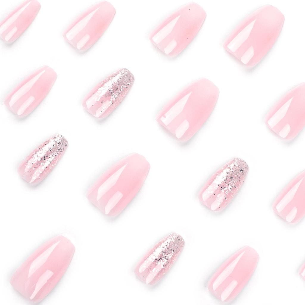 Pink & White Glitter Gradient Press-On Nails - Stylish Adhesive Fake Nails