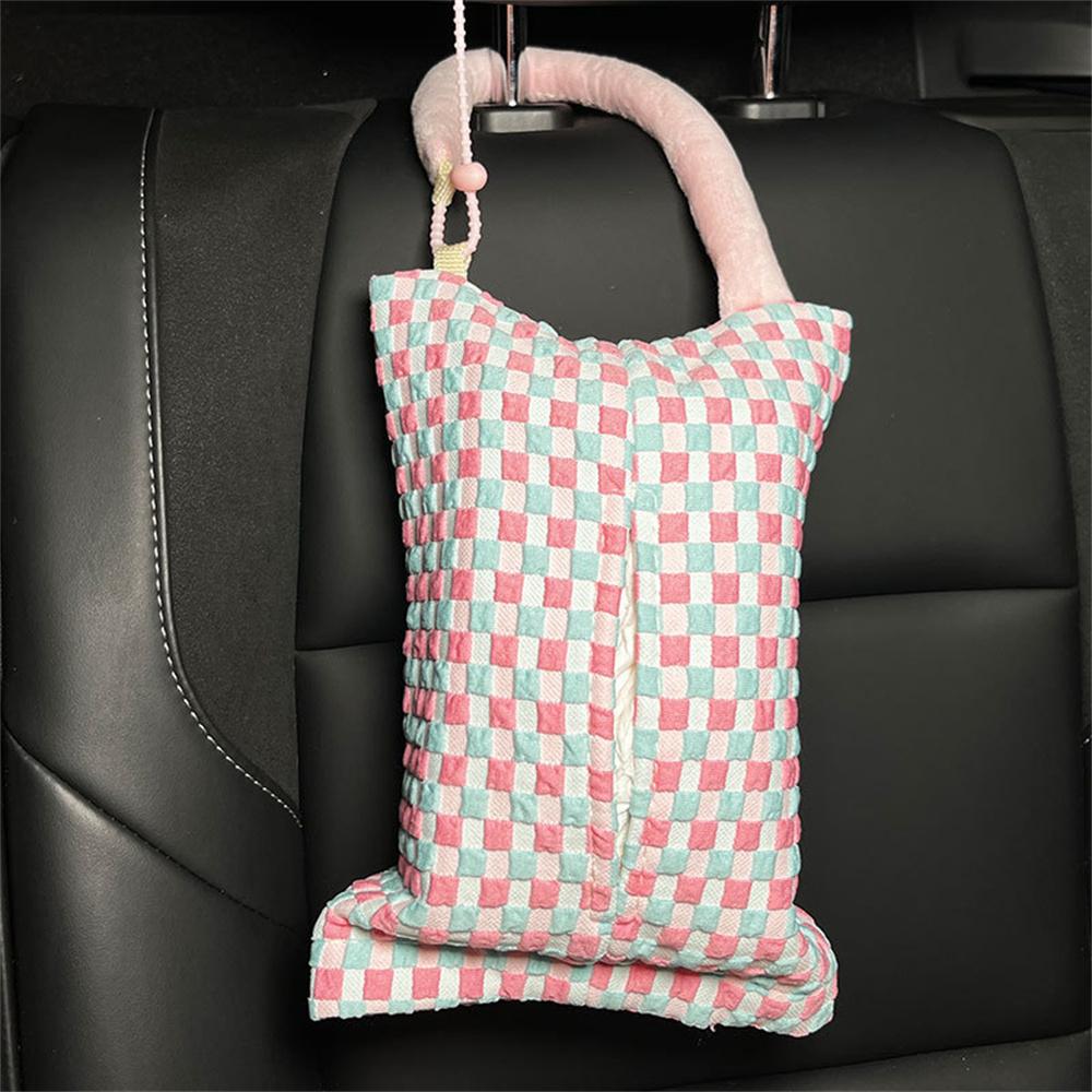 

Коробка для салфеток из розовой клетчатой ткани, переносная подвесная сумка для салфеток в гостиную, контейнер для дома, автомобиля, полотенца, салфетки, бумажные пакеты, украшение для дома