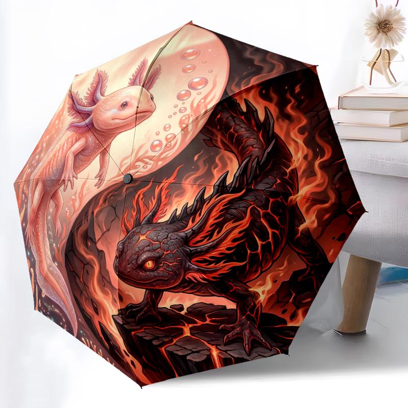 1pc Sturdy 8-Bone Auto Umbrella, Charming Axolotl Adorable Bloom Umbrella, Digital Printed, Foldable Umbrella for On-the-Go Outdoor Use