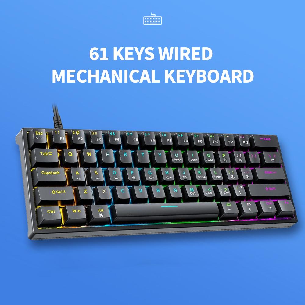 

1 61 Keys Wired Keyboard RGB Light Effect Computer Mechanical Keyboard for PC Black
