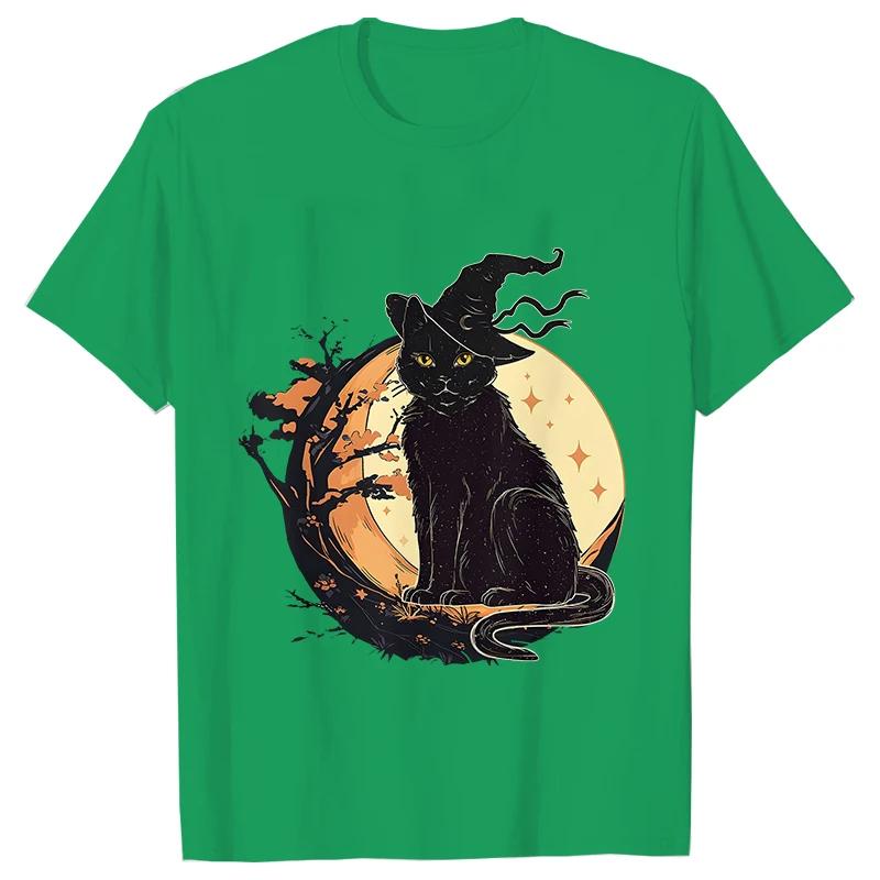 Unisexs Spooky Cat Print Tee Shirts Casual Female Halloween Black Cat T Shirt New Fashion Design Streetwear Unisex Tshirt Top