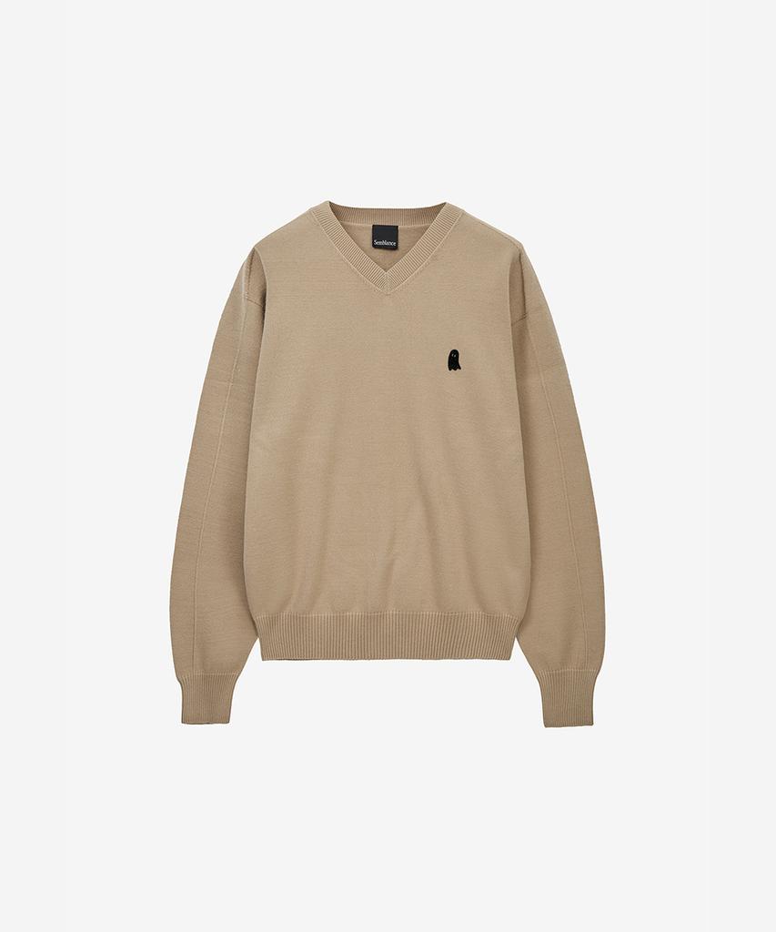 ZIOSONGZIO Semblance Whole Garment V-Neck Knit Beige Zi2Kt808Be
