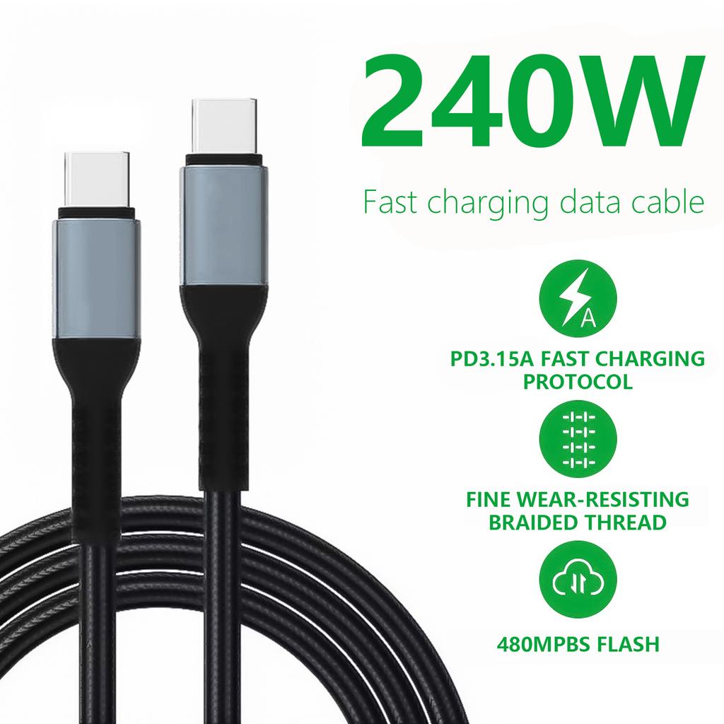 100/240W USB C Cable Nylon Braided Fast Charging Cord USB C To USB C Cable Charging Cord Support Charging Sync 480mbps