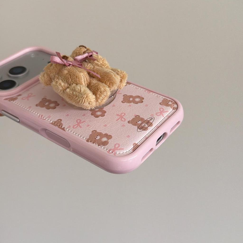 3D Bow Bear Phone Case for iPhone 17/16 Pro Max/15/14 - Women's Cute Design