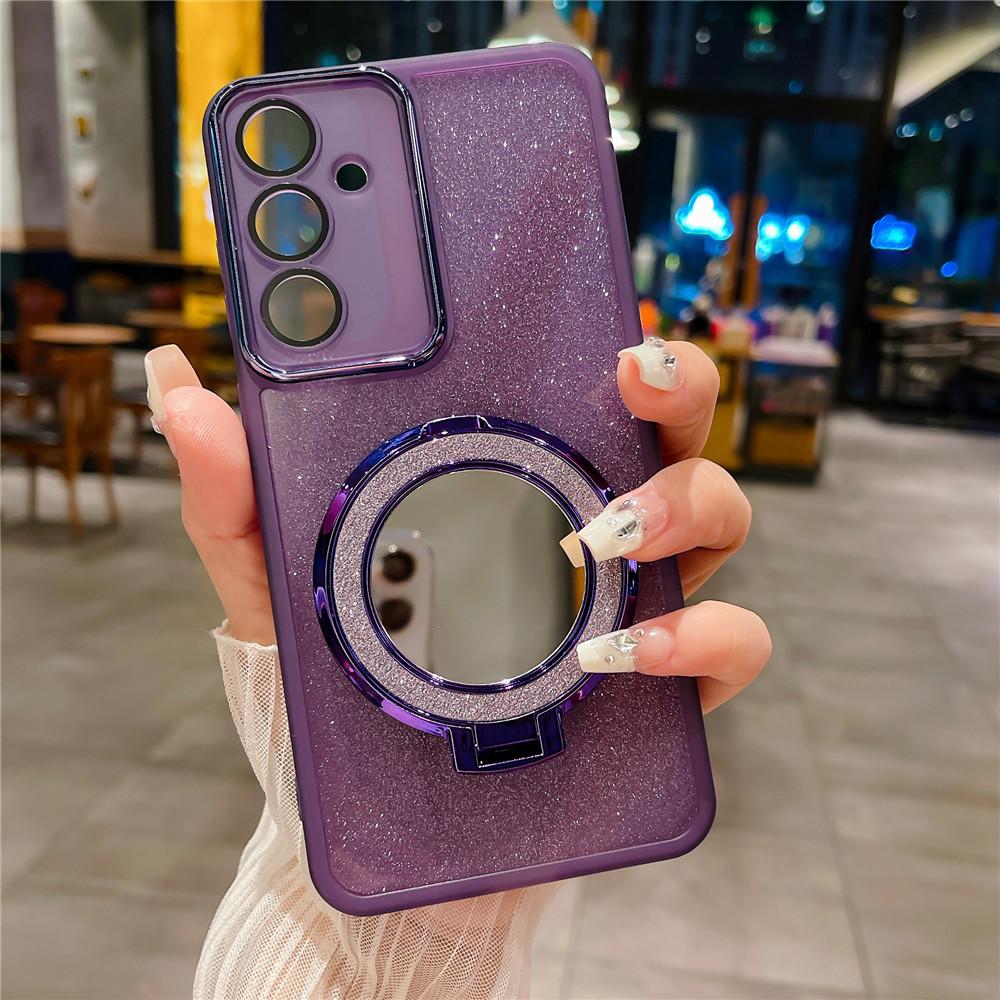Mirror Glitter Case For Samsung A32 A52 A72 A13 A33 A53 A73 A15 A35 A55 A14 A34 A54 A24 A25 Soft Stand Holder Bracket Mag Cover
