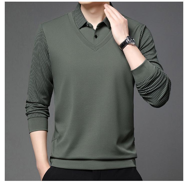 Winter Sale: Men's Fleece-Lined Two-in-One T-Shirt with Shirt Collar – Thick, Warm Base Layer