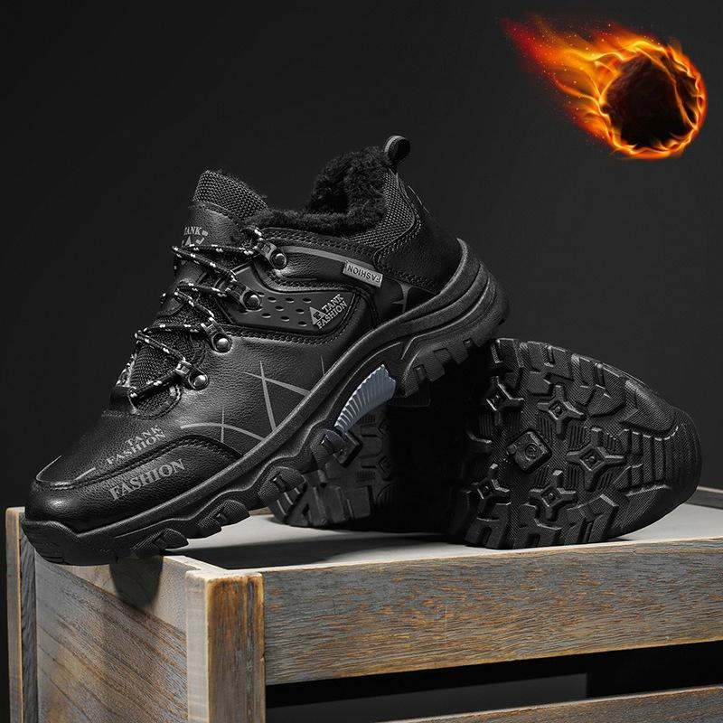 Winter Outdoor Men's Waterproof Anti-slip Wear-resistant Hiking Shoes Warm Fleece-lined Travel Sports Shoes