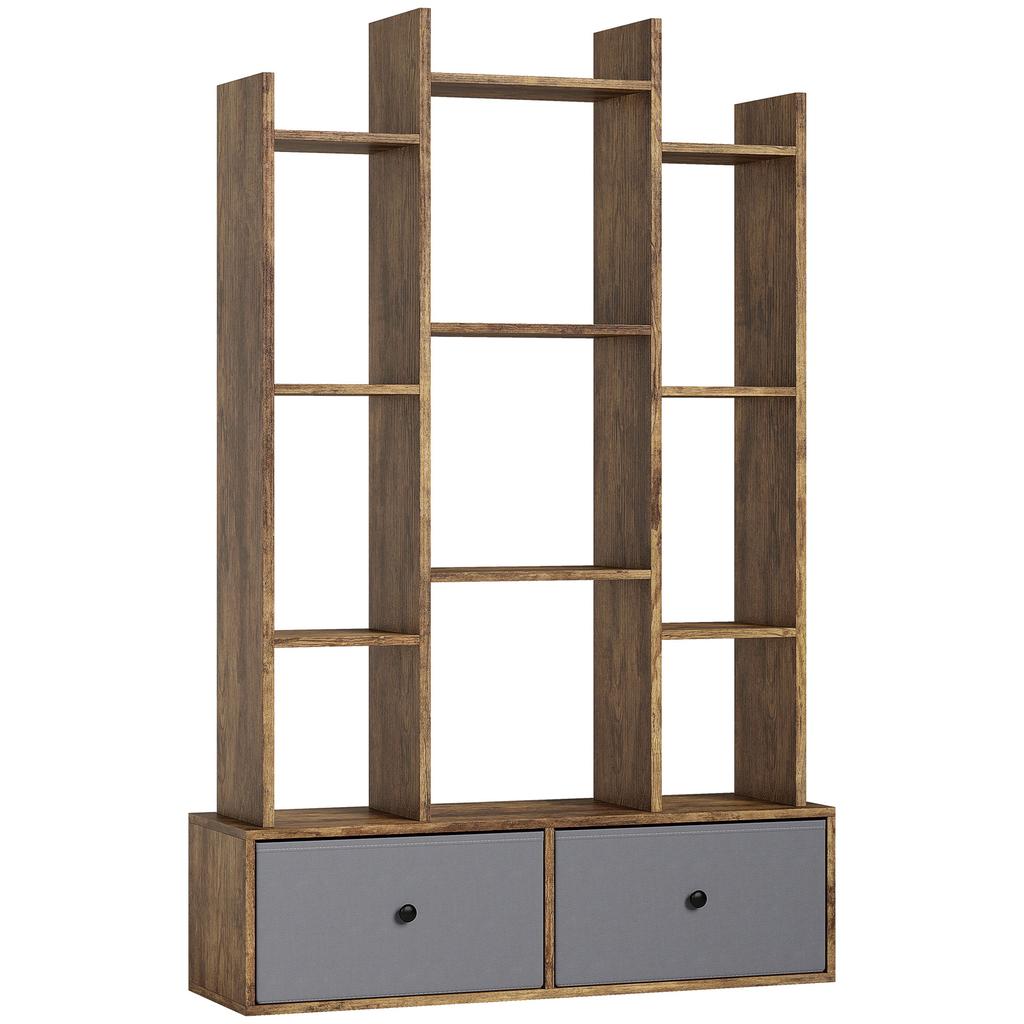 12 Shelf Storage Unit, with Drawers - Brown