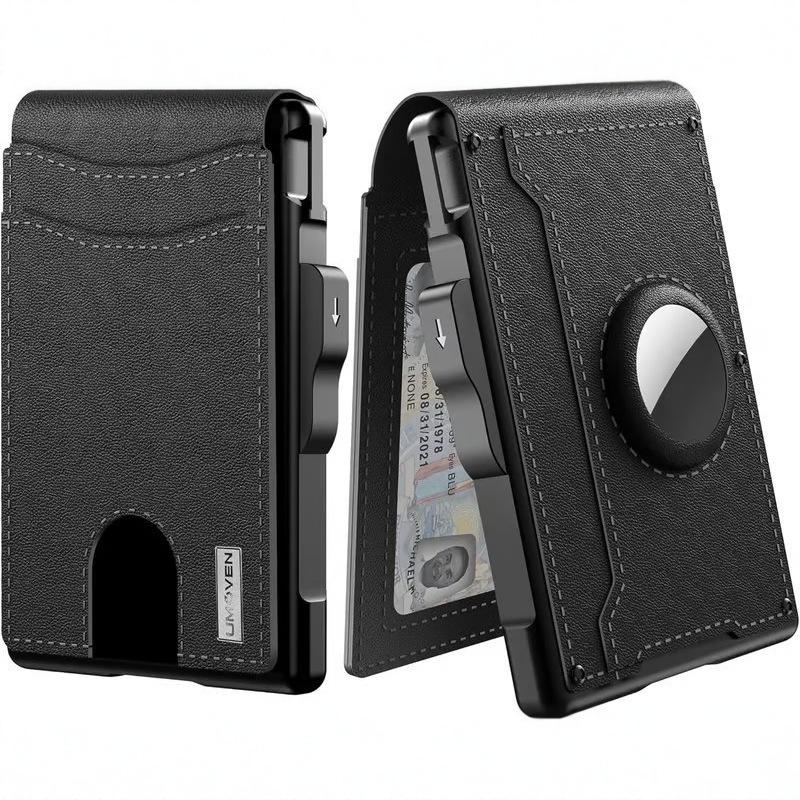 Carbon Fiber Airtag Wallet for Men - Large Capacity Long Card Holder with Flip Cover, Metal Card Case, Multiple Card Slots, RFID Blocking