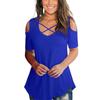Elegant Women Cold Shoulder Loose Tops Criss Cross Short Sleeve T-shirt Blouse