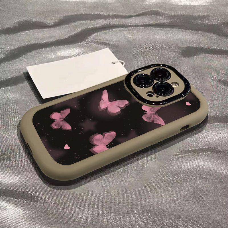 Applicable To Apple 15 ProMax Mobile Phone Case New IPhone 14 High End Sense 13 Silicone Anti Fall 16 Pink Butterfly