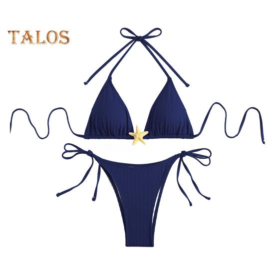 Women's Bikini Set Halter String Side Tie Two-Piece Swimsuit with Starfish Decor Sexy Triangle Bathing Suits for Beach Vacation Hot Spring Pool