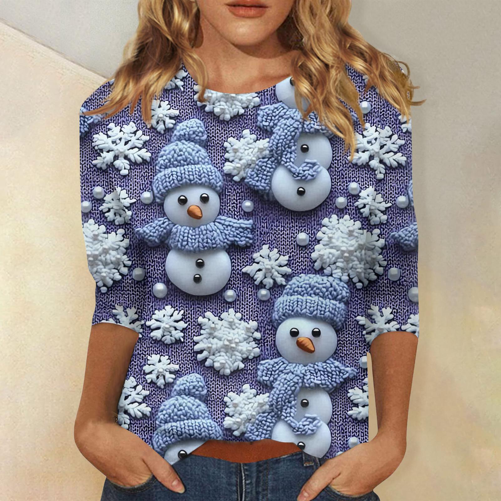 

Женская модная повседневная футболка с рукавом три четверти и рождественским принтом, с круглым вырезом XXXXL фиолетовый