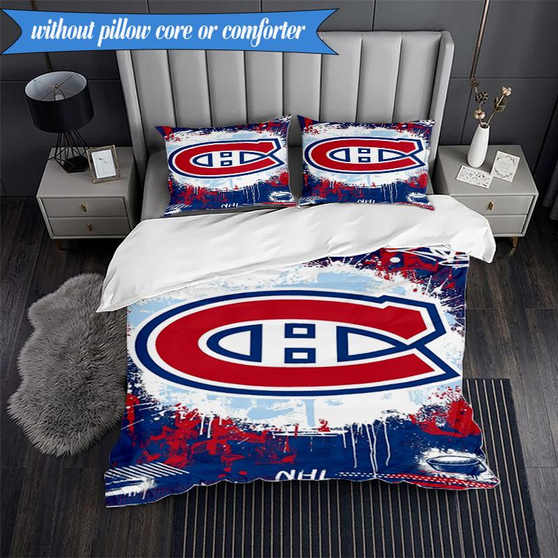 3PCS Canadiens Hockey Team Bedding Set,Including 1pc Duvet Cover And 2pcs Pillowcases Perfect for Bedroom, Dormitory, Fan Christmas Gift